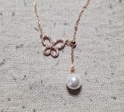 玫瑰金镀金(金镀金)925银珍珠，镶嵌项链吊坠链61-70