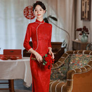 红色新娘敬酒服回门装2024年日常可穿气质，高端显瘦连衣裙优雅