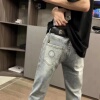 2023年秋季印花牛仔裤男网红潮，牌修身百搭学生九分休闲长裤子