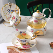 欧式精致花茶具套装，英式下午茶具骨瓷咖啡杯碟勺，耐热玻璃煮水果壶