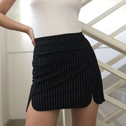 High-waisted vertical striped hip skirt 高腰竖条纹 包臀短裙