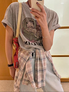 现!韩国东大门女装2024春夏，加菲猫可爱卡通，图案短袖t恤
