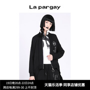 lapargay纳帕佳秋装，个性宽松蝙蝠袖不规则，黑色外套中长款女潮