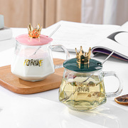 高颜值玻璃杯ins女家用创意情侣，咖啡马克杯办公室，茶水带勺盖防烫
