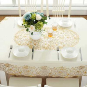 椭圆形桌布防水折叠伸缩欧式现代新中式，烫金色防油防烫免洗