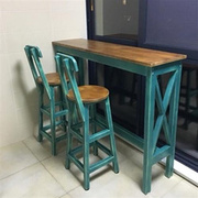 定制实木酒吧椅高脚桌椅组合地中海，吧台咖啡桌阳台小吧台做旧家用