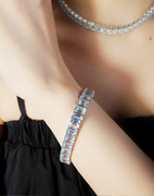 长方形水晶冰糖海蓝宝切割钻石，手链925纯银镀银，男女情侣手链手镯