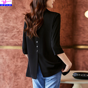 高货七分袖黑色西装，外套女开叉小个子，夏季薄款2024休闲韩版小