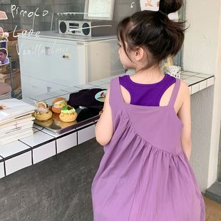 女童夏天紫色吊带裙两件套装夏季森系连衣裙儿童网红炸街夏装裙子
