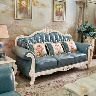 欧式真皮沙发组合123客厅，整装奢华实，木头层牛皮小户型简约沙发