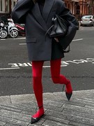 红色裤袜女复古天鹅绒秋冬打底袜内穿外搭显瘦博主红裤袜紧身塑形