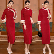 今年流行漂亮连衣裙女2024春装高级感中式国风红色改良旗袍裙