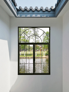黑色铝合金窗户法式复古拱形艺术玻璃平开窗铁艺阁楼室内装饰隔断
