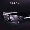 CAPONI商务纯钛大脸无框近视眼镜框架男抗蓝光带度数