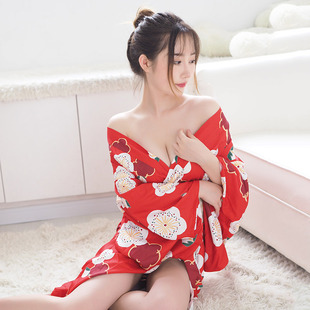 霏慕开衫内衣制服日式樱花少女深V系带长款羽织和服新娘红色套装