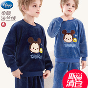 儿童睡衣套装男童家居服秋冬装，2023中大童，法兰绒加绒加厚童装