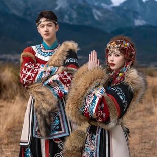 阿藏民族风旅拍服饰女写真重工刺绣藏族服装少年男女同款