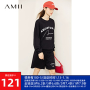 amii2023秋季字母印花卫衣女休闲裤，套装上衣五分裤两件套洋气