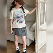 女童夏装短袖t恤2024韩版洋气童装中大童夏季网红半袖上衣潮