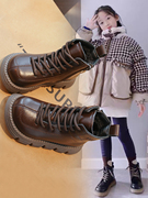 女童马丁靴2024女童走秀靴子，秋冬男童短靴，黑色百搭中大童棉靴