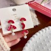 新中式新年红色扇子耳钉设计感新娘耳环女仙，气穿旗袍配的耳饰耳夹