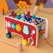 宝宝木制玩具大象拖拉敲琴打地鼠多功能益智早教敲击台积木玩具车