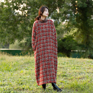 欧美范羊毛编织小香风袍子连衣裙原创设计秋冬加厚保暖宽松显瘦