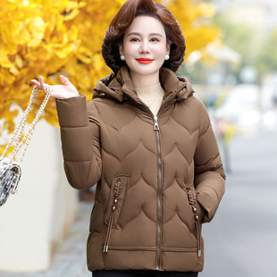 妈妈冬装羽绒棉服短款上衣中年人加厚棉袄新款中老年女装棉衣外套
