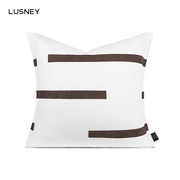 现代简约样板房高端棉麻科技布咖白色拼接抱枕沙发客厅软包靠垫套