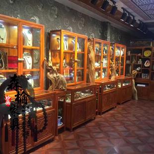 实木珠宝玉器展示柜榆木玻璃，柜台中式仿古文玩首饰陈列柜茶叶货架