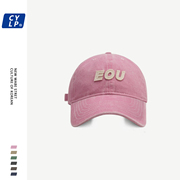 欧美风街头时尚字母布标棒球帽，男女夏季休闲百搭软顶粉红色鸭舌帽