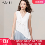 Amii2024夏季V领不规则雪纺衫女别致高端欧货洋气小衫衬衫