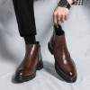 秋季马丁靴英伦风商务皮靴尖头男短靴发型师靴子男士高帮增高皮鞋