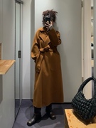 原 C&S女装 棕色休闲版型双面尼羊毛混纺系带大衣秋冬