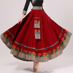 藏族舞蹈服装演出大摆裙女广场舞少数民族，练习练功半身裙表演裙子