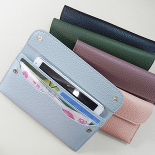韩版荔枝纹薄款一折中长款零钱包成人女士学生钱夹卡包皮夹包盖式
