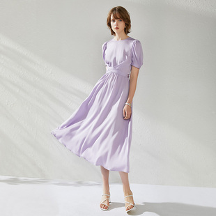 2023夏季重磅真丝香芋紫气质，中长裙桑蚕丝，欧美大牌时尚连衣裙
