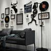 现代简约客厅鹿头照片墙，创意大钟表组合相框黑白艺术装饰挂画框