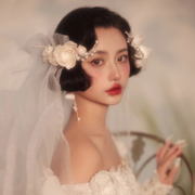 复古油画风赫本造型超仙花朵，头饰边夹森系新娘婚纱影楼写真礼服简