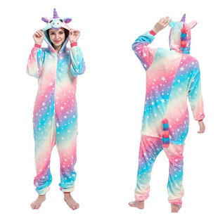 睡衣派对男女情侣，独角兽法兰绒连体衣搞怪家居服unicornpajamas