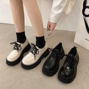小皮鞋女2023年春季圆头，厚底百搭英伦风系带，增高复古jk单鞋女