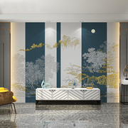 5d新中式墙布客厅沙发背景墙壁纸，电视墙壁布茶室卧室肌理山水壁画