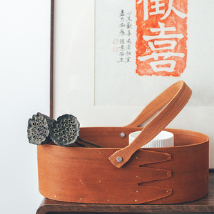 日式木质化妆品收纳盒茶几水果提篮杂物零食整理筐面包野餐篮