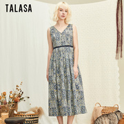 TALASA商场同款棉敦煌风格印花无袖连衣裙2024年夏宽松收腰长裙