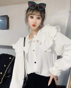 衬衫1214欧洲站冬女装韩版加厚娃娃，领白色彩色纽扣小衫