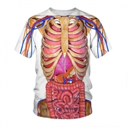欧美跨境器官骨架图3D数码印花圆领T恤 宽松大码男士休闲短袖