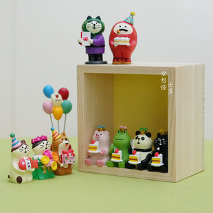 zakka日式猫生日礼物小猪吃蛋糕青蛙柴犬摆件气球装饰送朋友可爱