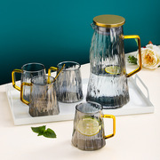 冰川纹玻璃水杯套装，家用客厅待客带手柄茶杯带把高颜值玻璃凉水壶
