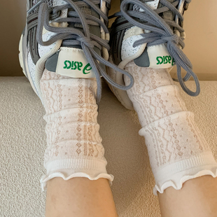 白色花边袜子女中筒袜夏季薄款纯棉蕾丝日系网眼，透气夏天长(夏天长)堆堆袜