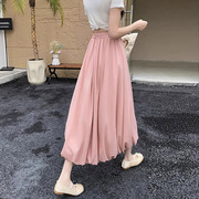 粉色花苞裙女2024夏季慵懒风高腰垂感蓬蓬裙，中长款a字半身裙